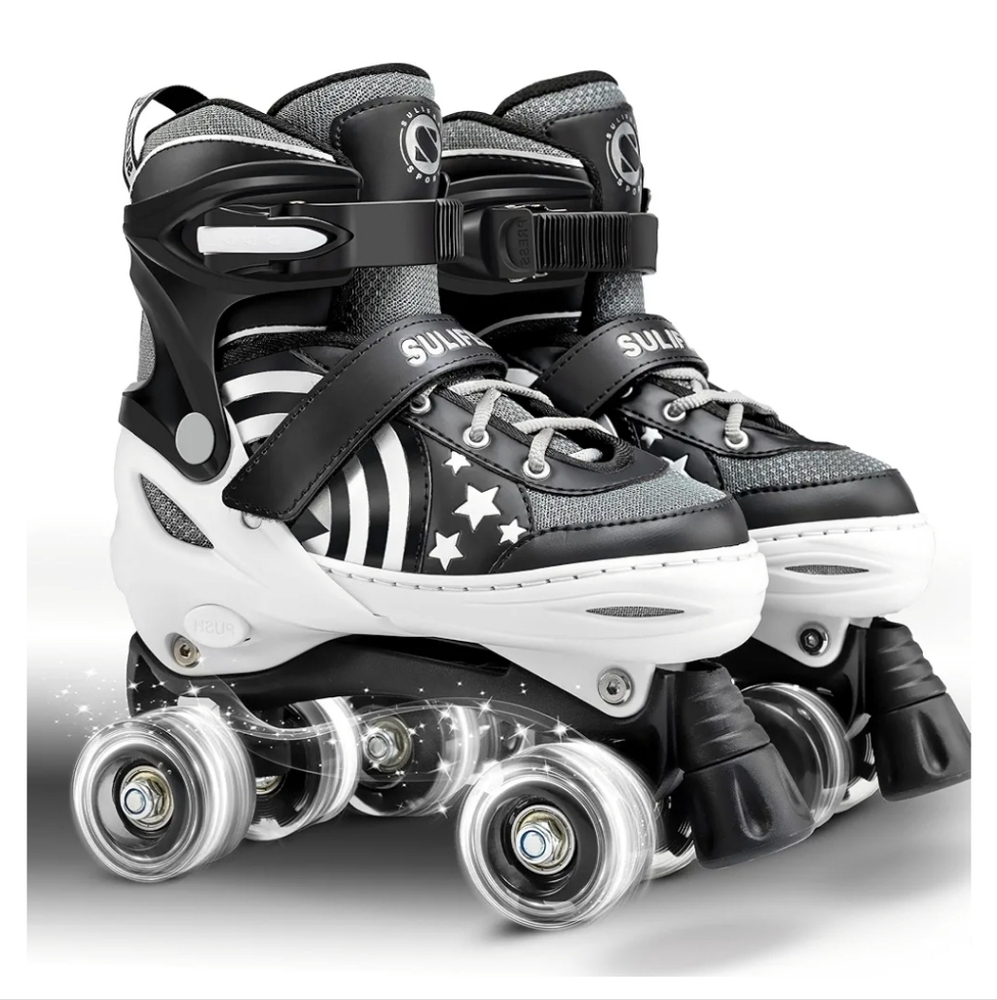 Kids Black Rainbow Unicorn Light Up Roller Skates